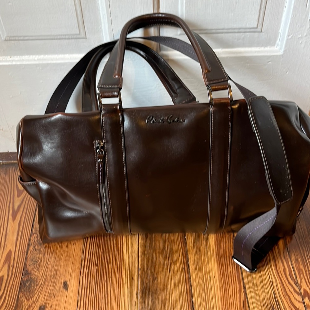 Robert Graham Brown Leather Weekend Bag Large with Shoulder Strap